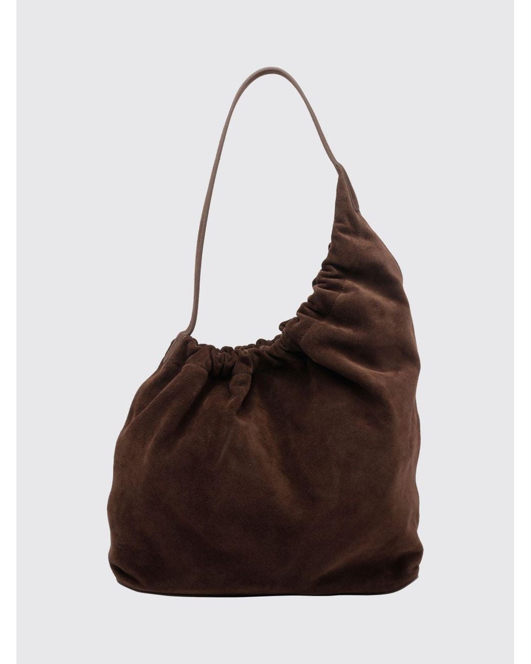 Aesther Ekme Brown Asymmetrical Ruched Calfskin Shoulder Bag