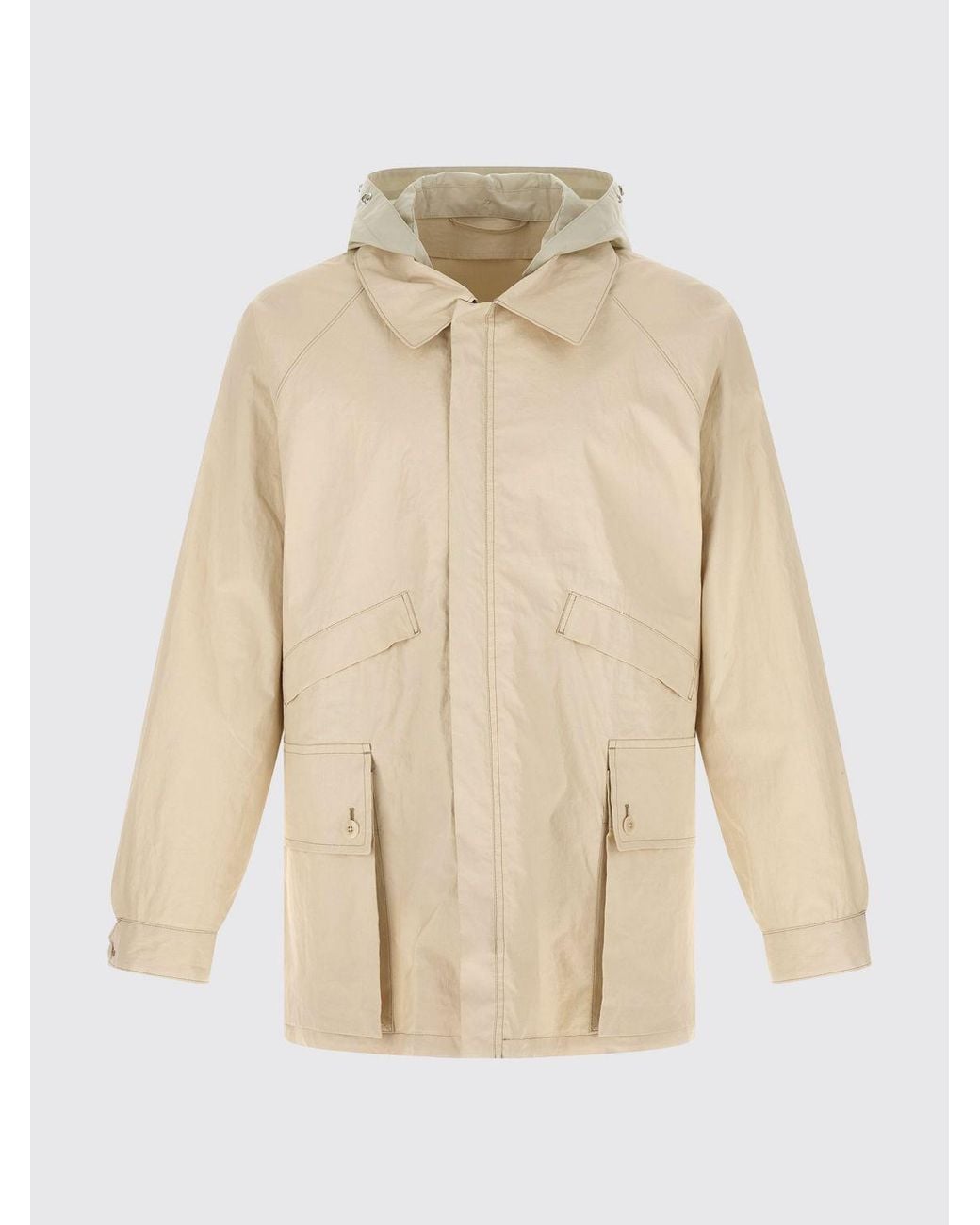 Lemaire Natural Hooded Lightweight Waxed Linen Jacket With Concealed Zip for men