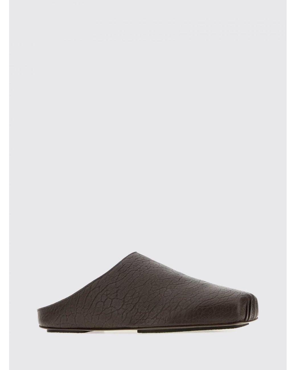 Uma Wang Brown Grained Leather Mules With Square Toe And Low Heel