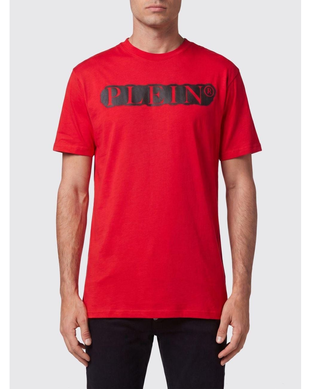 Philipp Plein Red Cotton Crew Neck T-Shirt With Contrasting Logo Lettering Print for men
