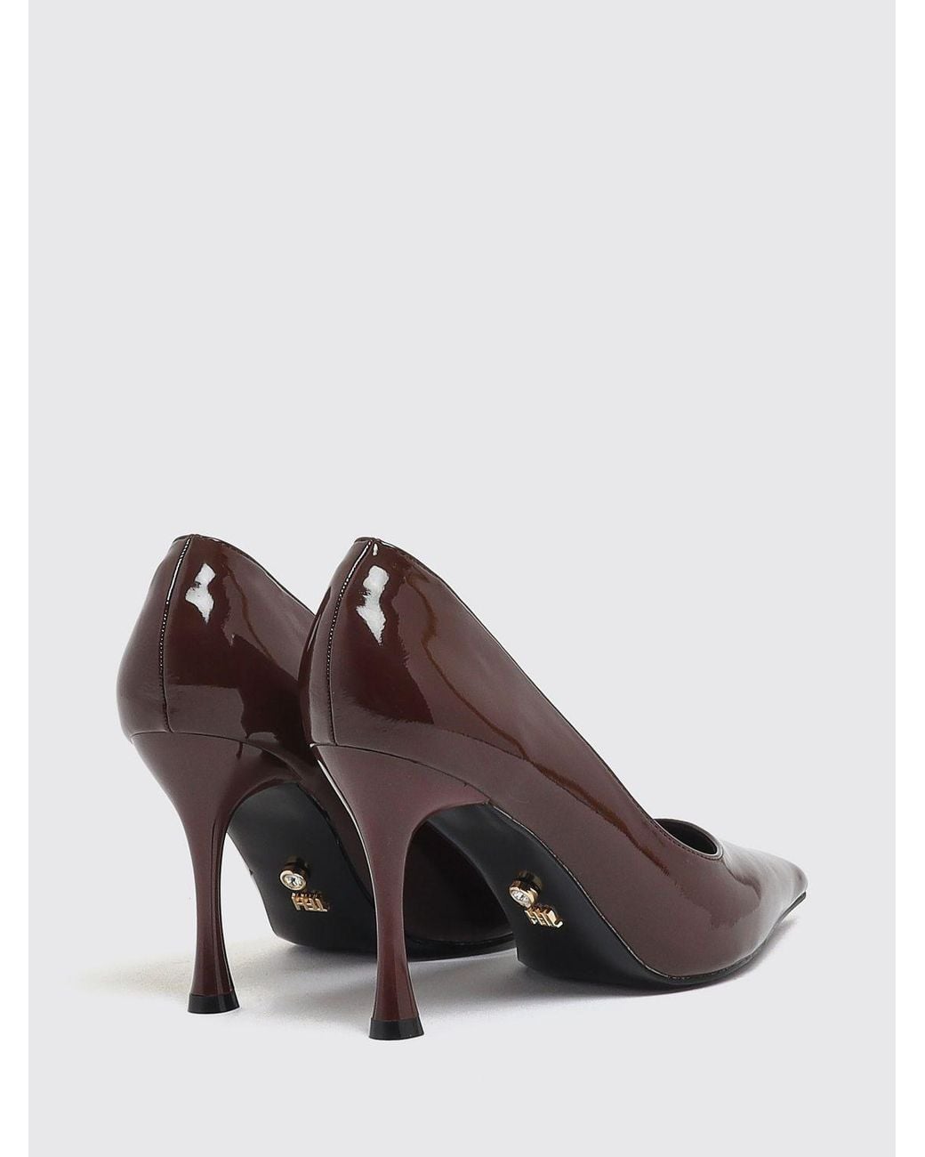 Twentyfourhaitch Brown Patent Faux Leather Stiletto Pumps With Almond Toe