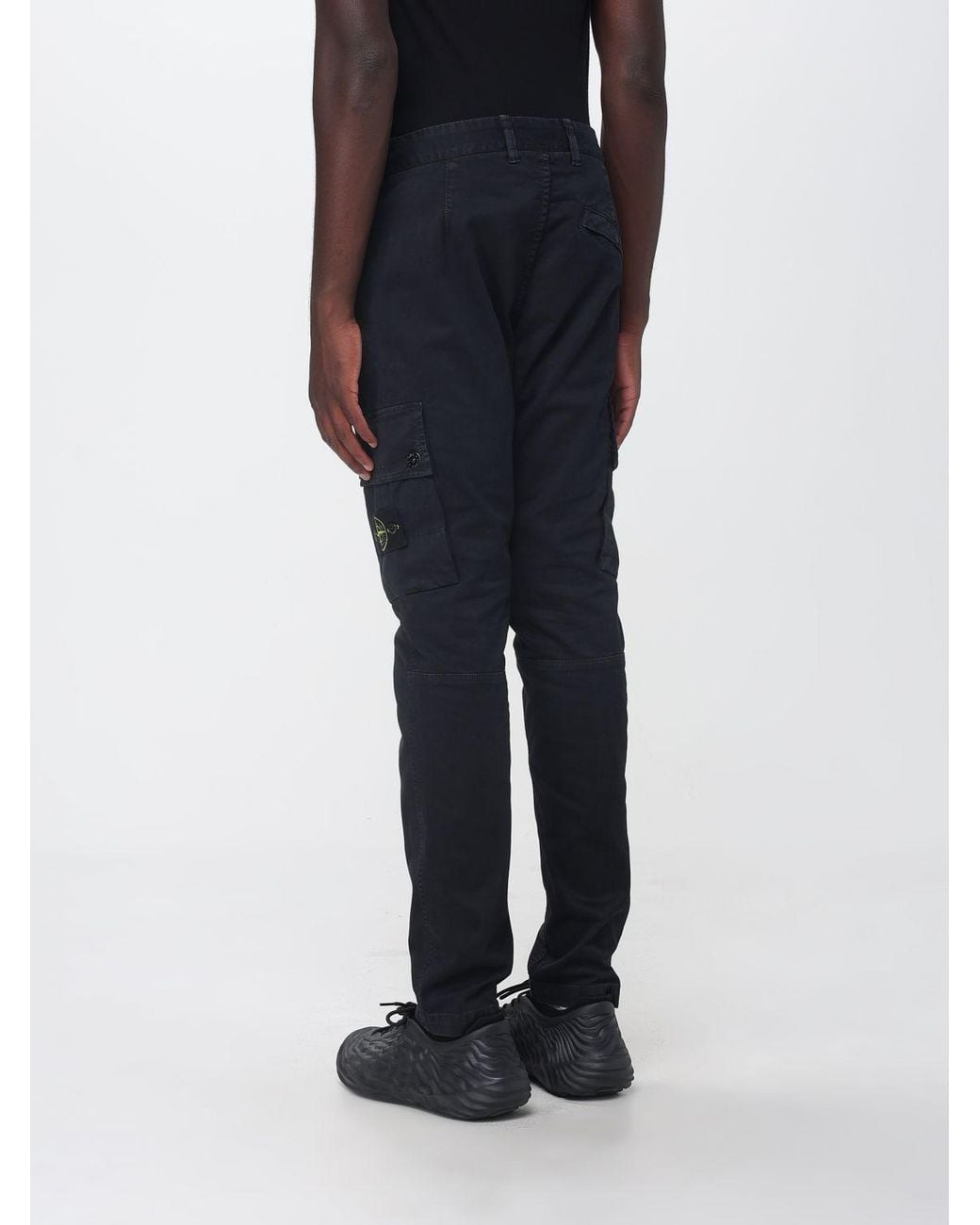 Stone Island Blue Stretch Organic Cotton Cargo Trousers With Compass Logo for men