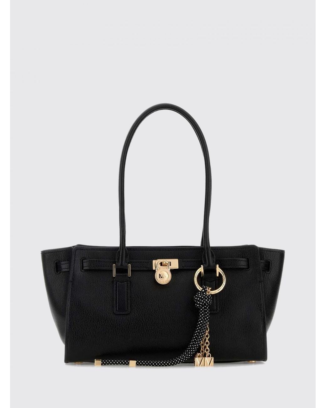 Michael Kors Black Hamilton Moderne Leather Shoulder Bag With Double Handle And Charm