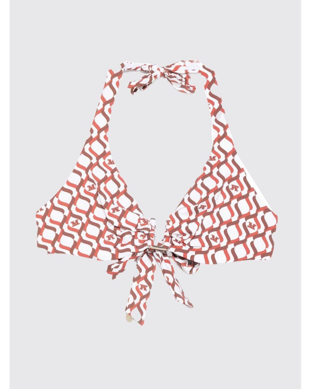 Max Mara Red Monogram Print Halterneck Bikini Top
