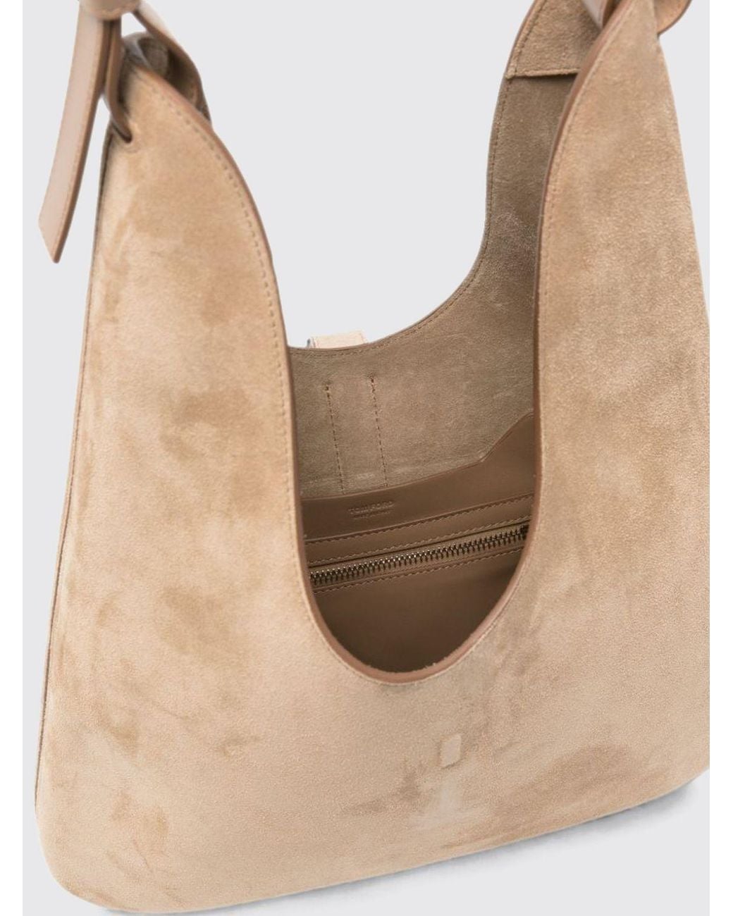 Tom Ford Natural Large Suede Shoulder Bag With An Adjustable Handle And Logo