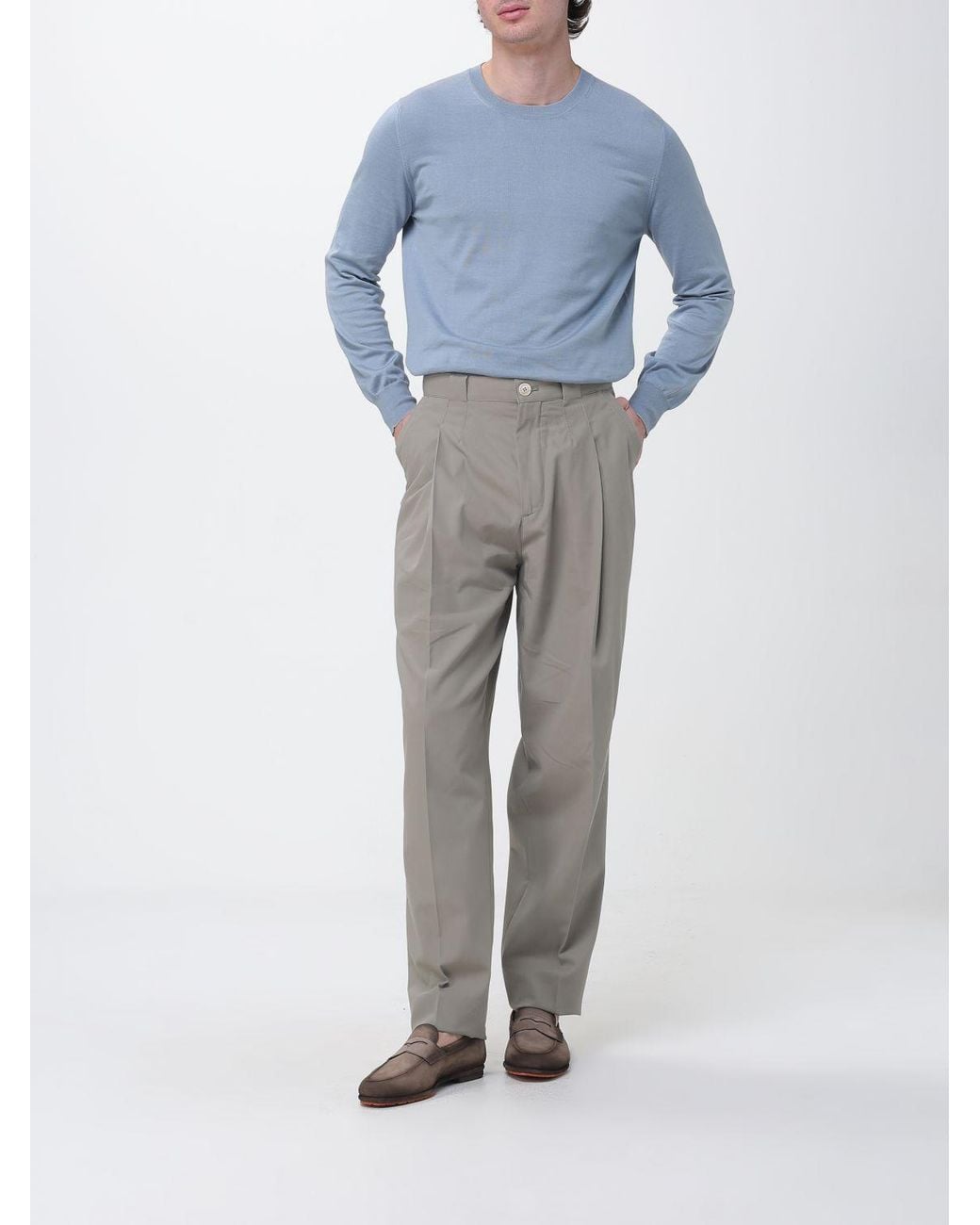Brunello Cucinelli Gray Cotton Tailored Trousers for men