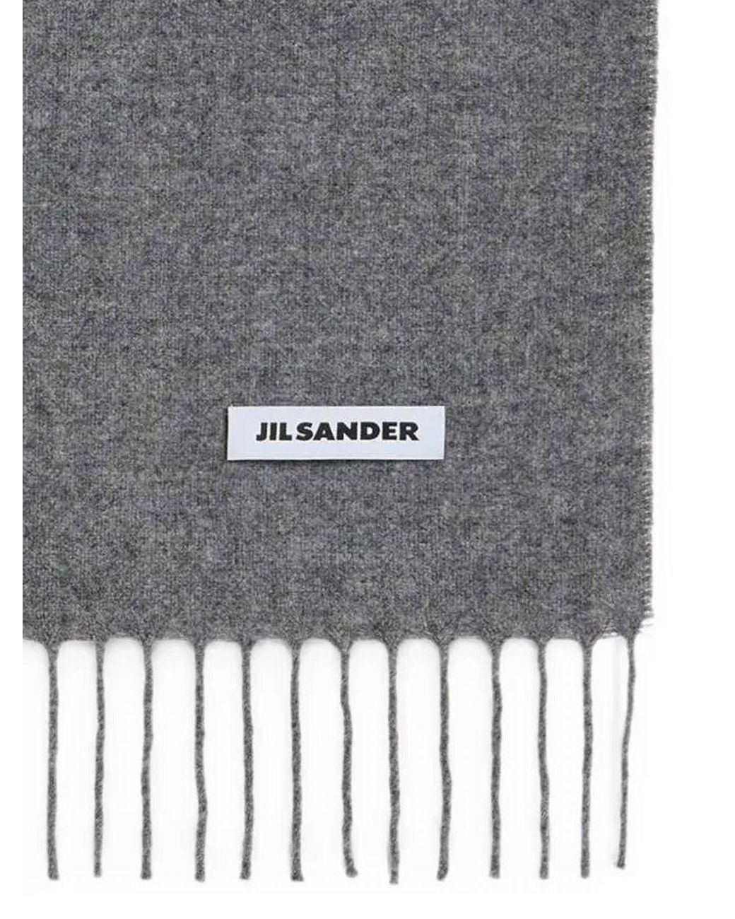 Jil Sander Gray Pure Virgin Wool Scarf With Fringed Edges And Logo for men