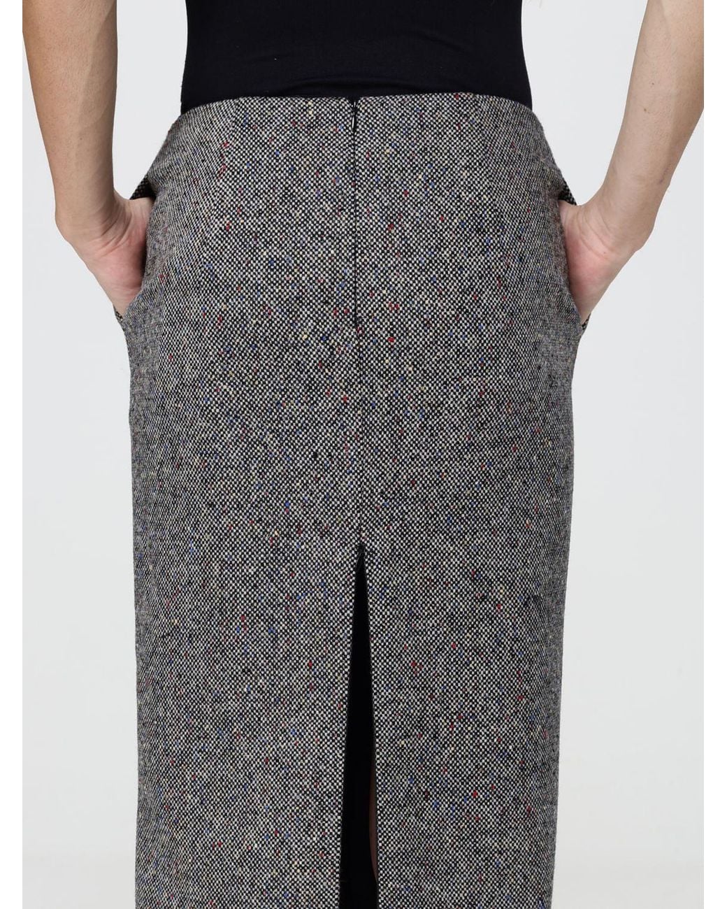 N°21 Gray Abstract Print Virgin Wool Midi Pencil Skirt With Asymmetric Hem
