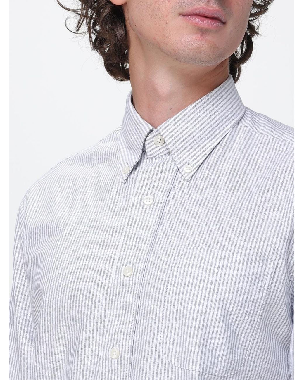Sebago Gray Striped Cotton Poplin Shirt With Button-Down Collar for men