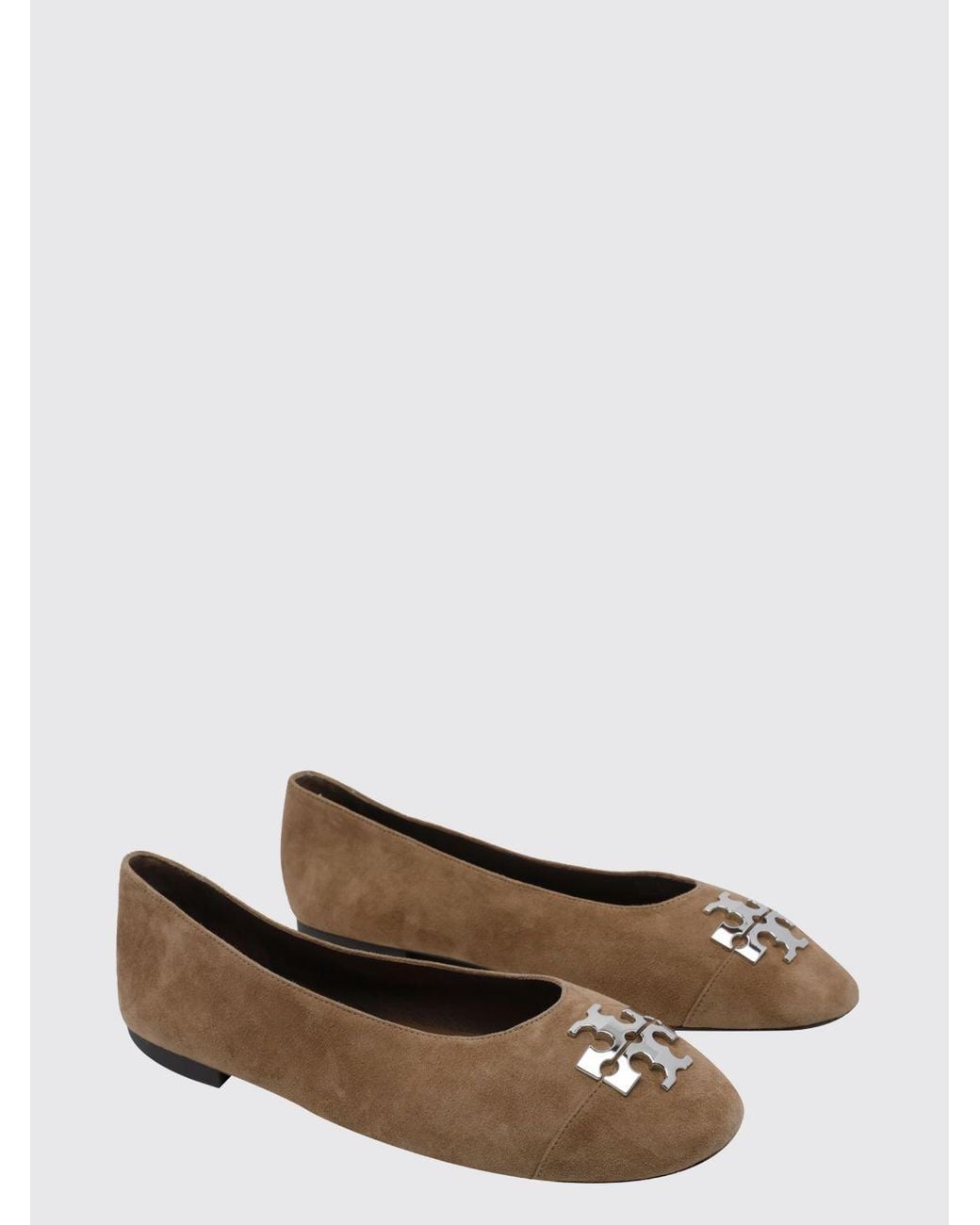 Tory Burch White Charlie Suede Ballet Flats With A Round Toe And Double T Logo
