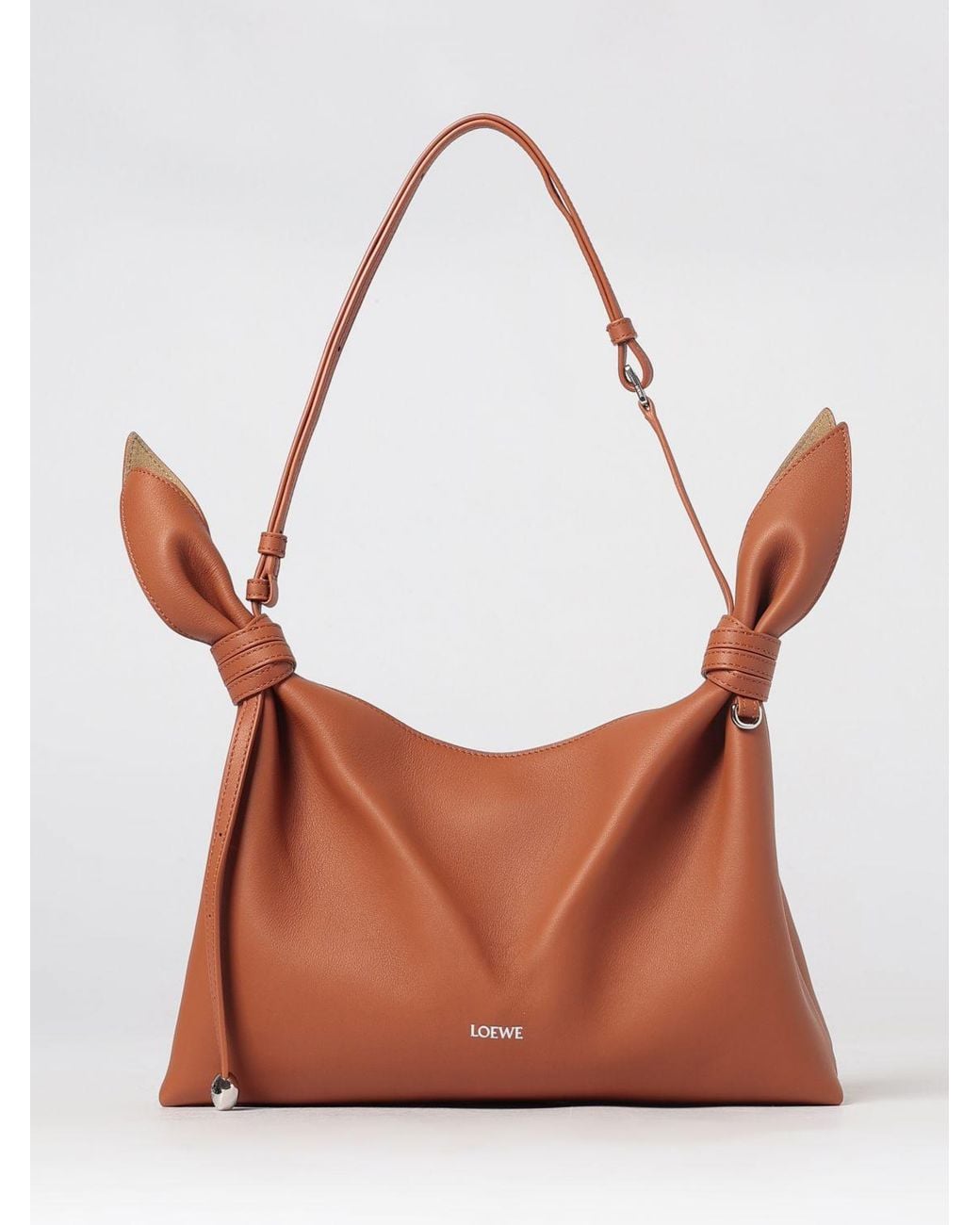 Loewe White Calfskin Leather Shoulder Bag With Knot Detail And Adjustable Handle