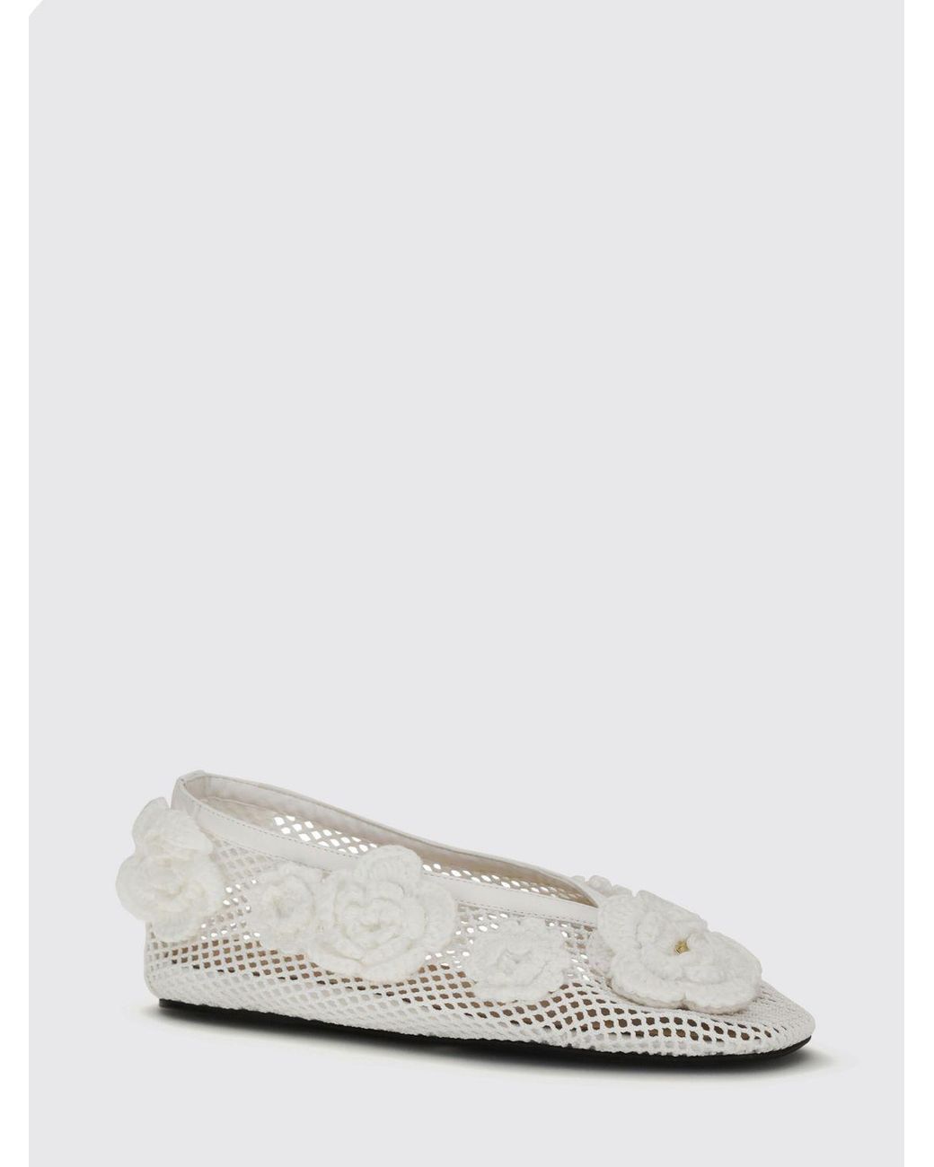 Ganni White Jenny Perforated Viscose Ballet Flats With Floral Appliqué