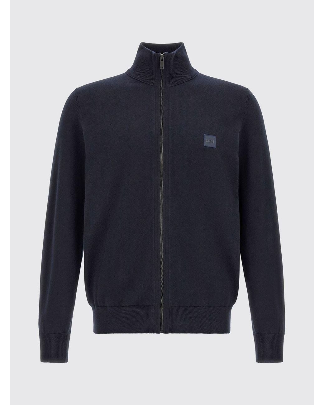 Boss Blue Cotton And Cashmere Turtleneck Zip-Up Jumper for men