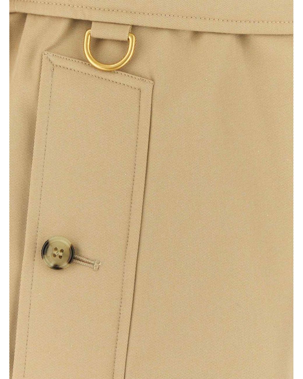 Burberry Natural Knee-Length Double-Breasted Cotton Trench Coat With Belt And Epaulettes