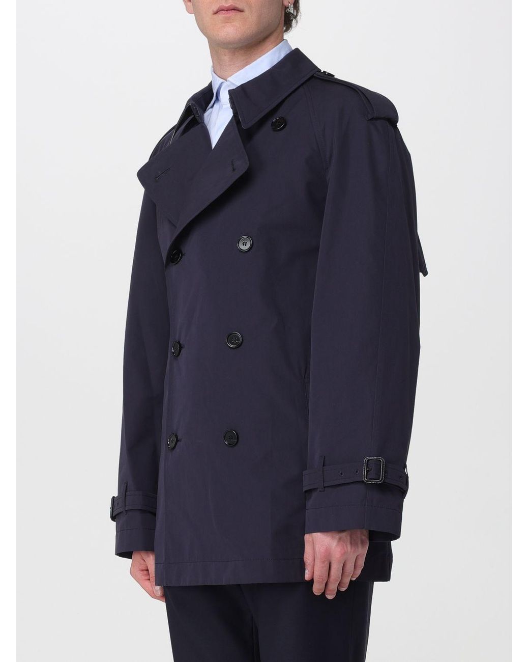 Burberry Blue Double-Breasted Cotton Trench Coat for men