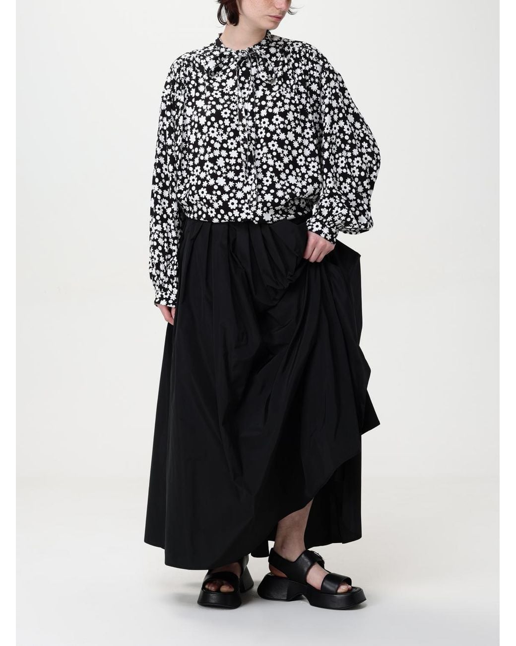 Marni Black Floral Print Blouse Long Sleeves Loose Fit