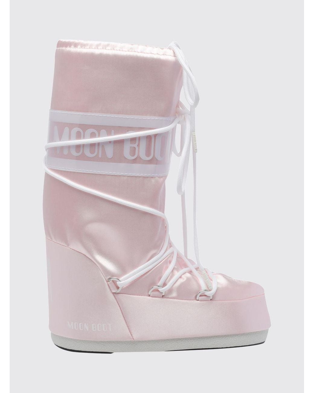 Moon Boot Pink Icon Nylon Satin Snow Boots With Printed Logo