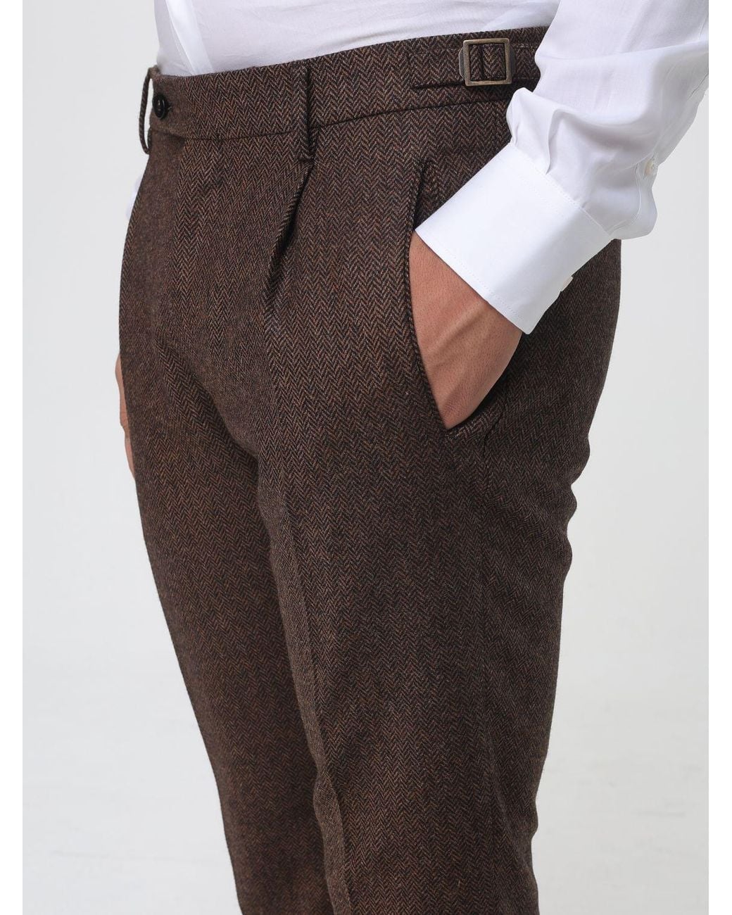 Berwich Gray Slim Fit Pleated Wool Chinos for men