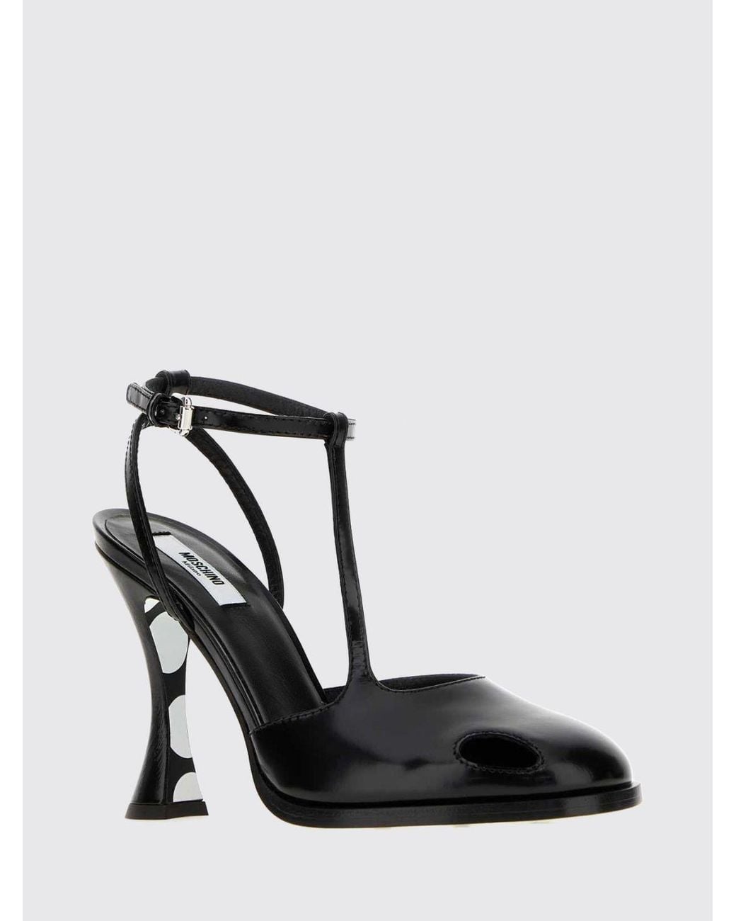 Moschino Couture White Leather T-Strap Pumps With Spool Heel And Ankle Strap