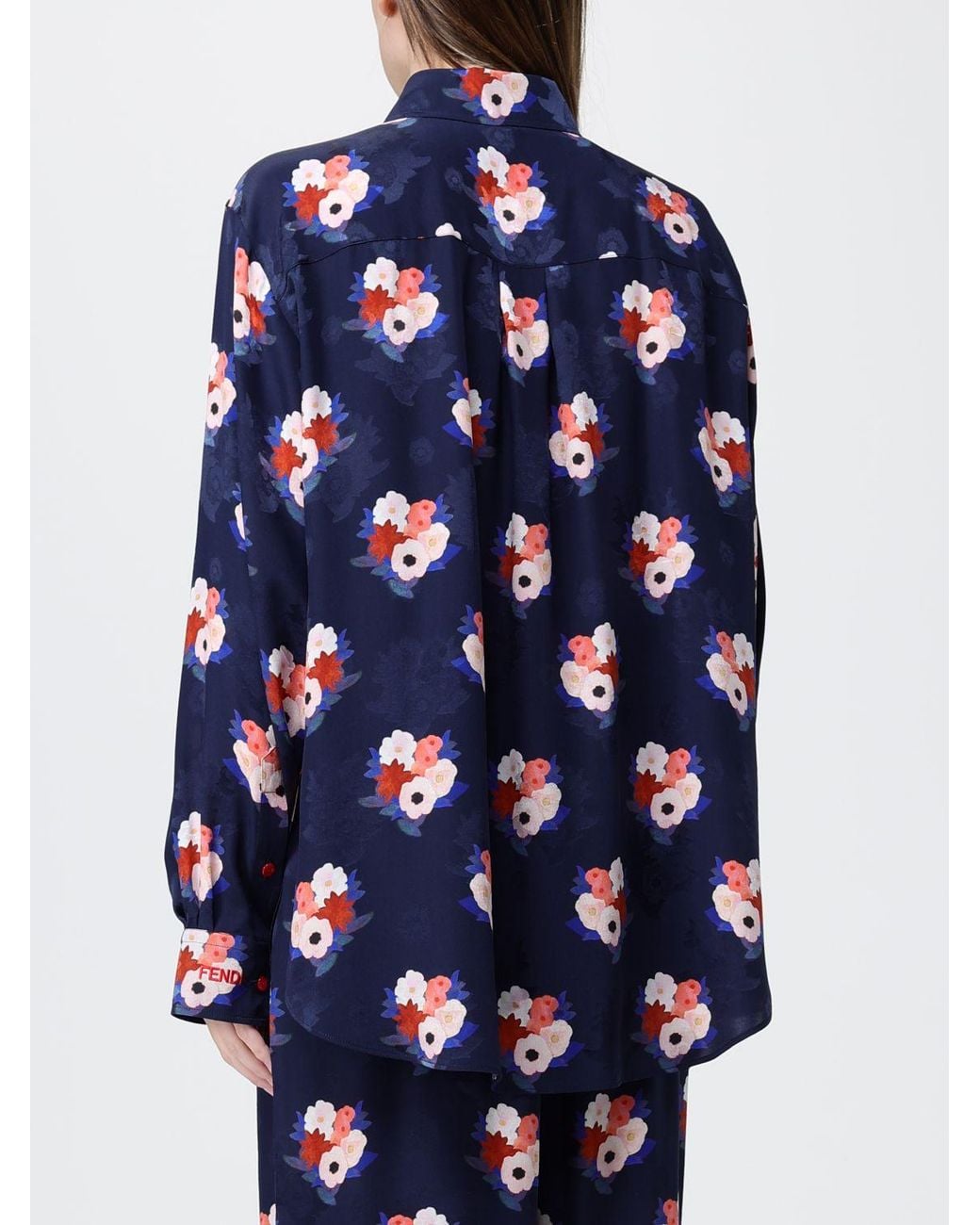 Fendi Blue Seidenhemd Mit Blumenprint Von