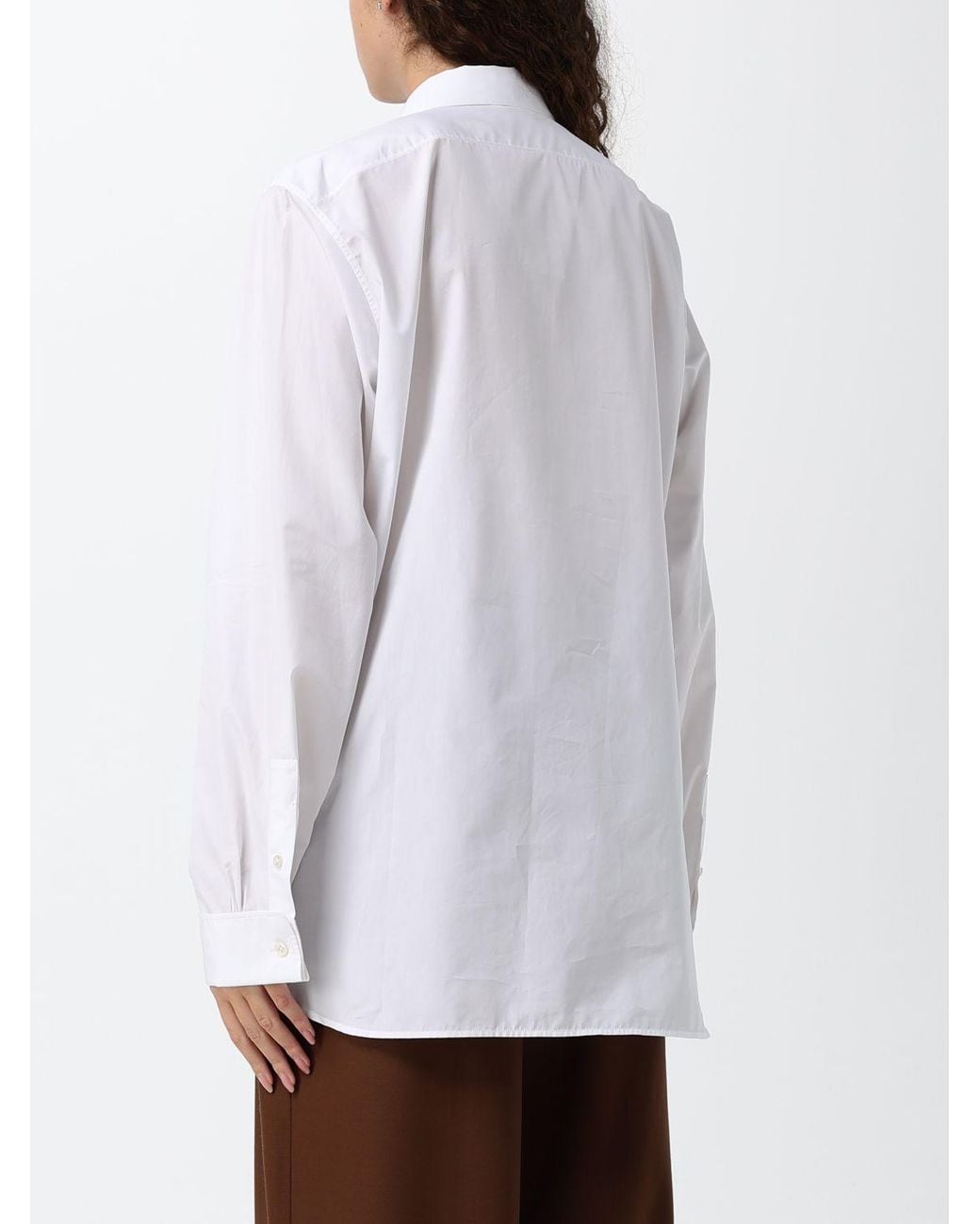 The Row White Cotton Shirt With French Collar And Curved Hem