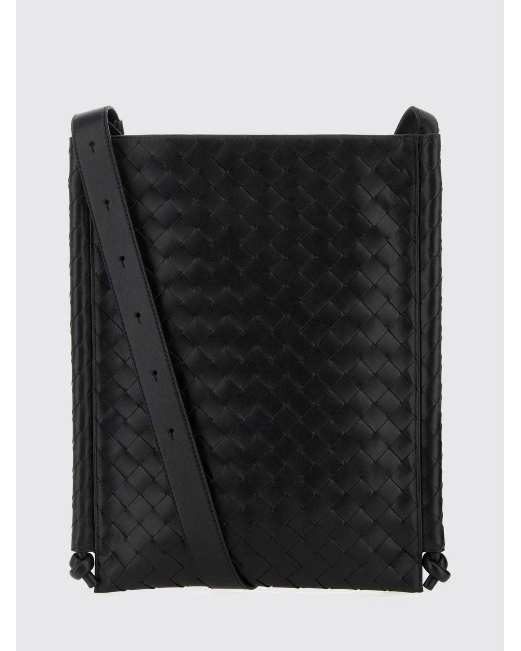 Bottega Veneta Black Woven Calfskin Leather Crossbody Bag With Magnetic Closure for men