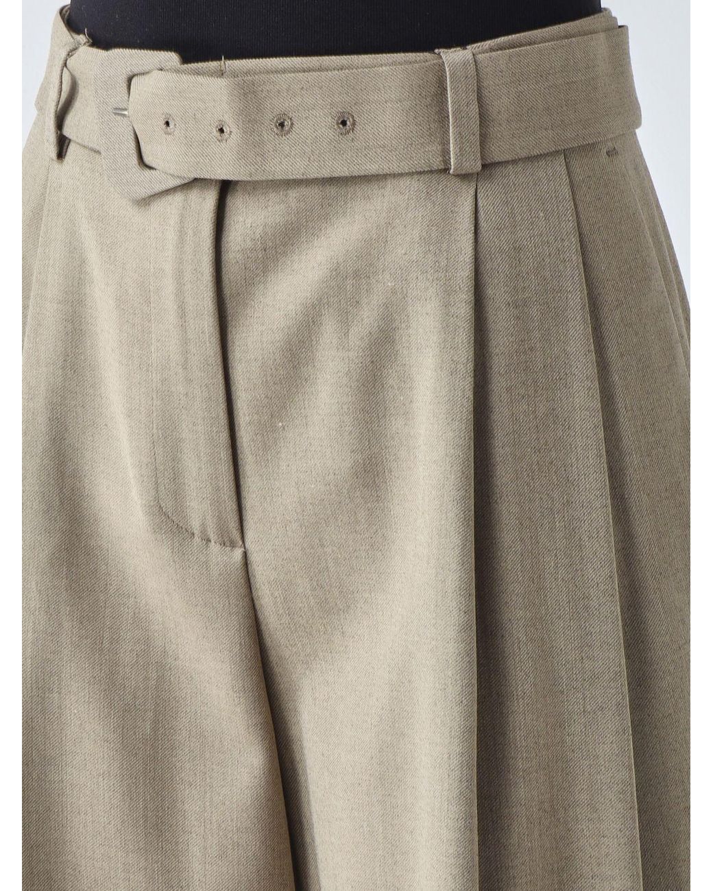 Twinset Natural High-Waisted Wool Blend Palazzo Trousers With Darts