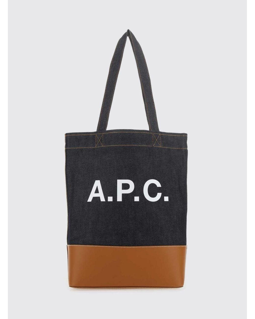 A.P.C. Black Cotton Denim Tote Bag With Logo for men