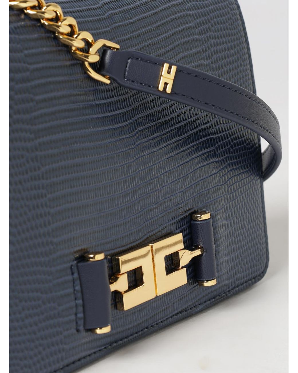 Elisabetta Franchi Blue Monogram Mini Crossbody Bag With Metallic Logo