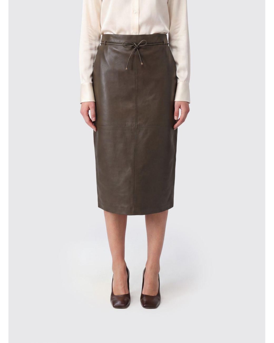 Max Mara Green Lambskin Midi Pencil Skirt With High-Waist Belt