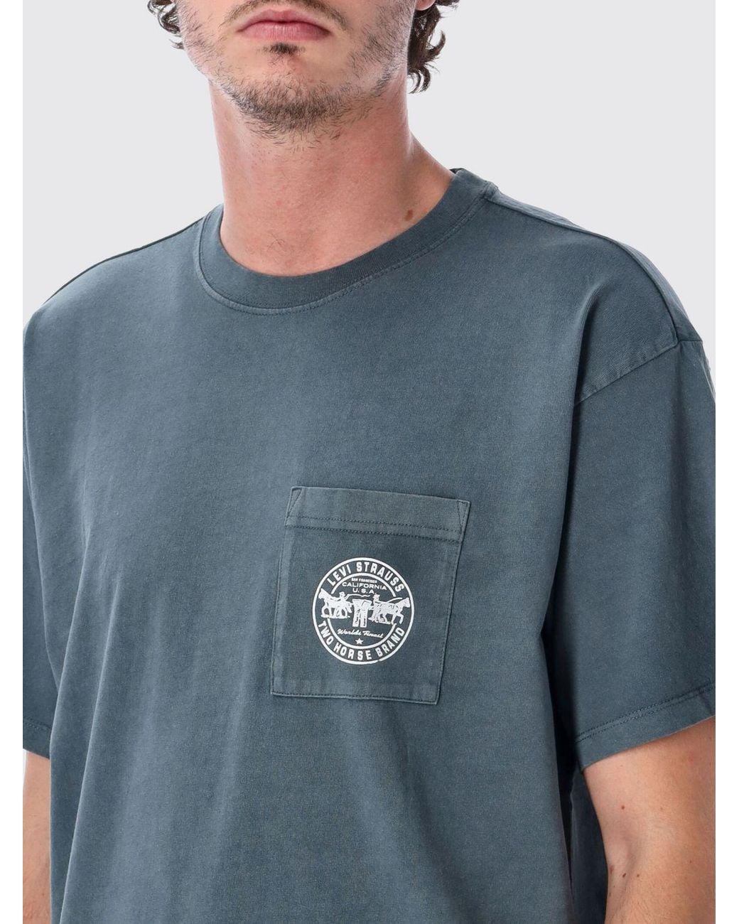 Levi's Blue Cotton T-Shirt With Patch Pocket And Graphic Logo Print for men