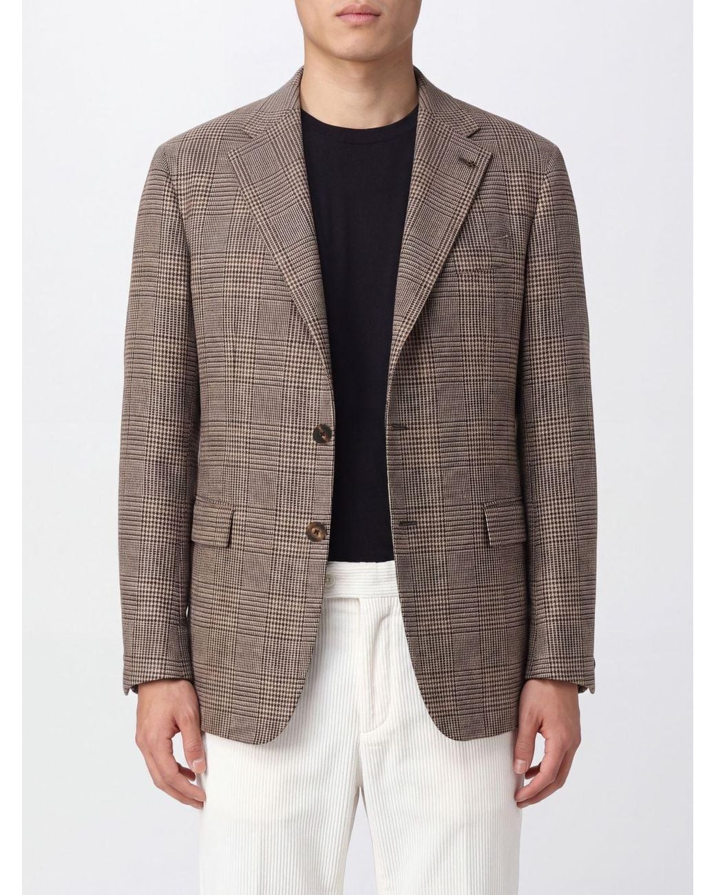 Tagliatore Brown Single-Breasted Prince Of Wales Check Blazer for men