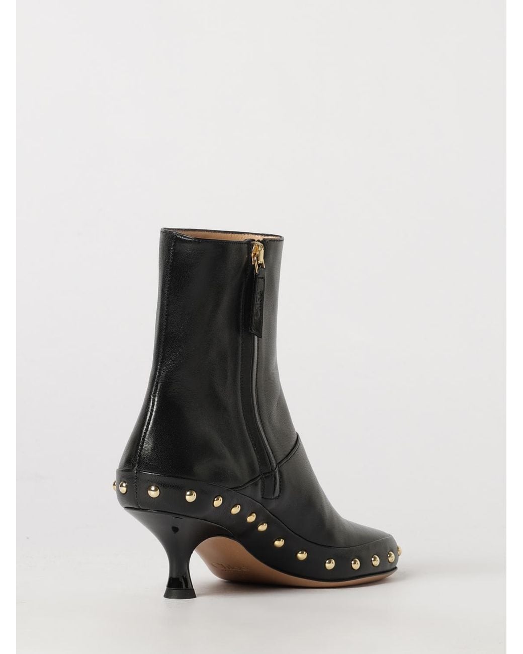 Chloé Black ChloÉ Junie Calfskin Ankle Boots With Studs And Stiletto Heel