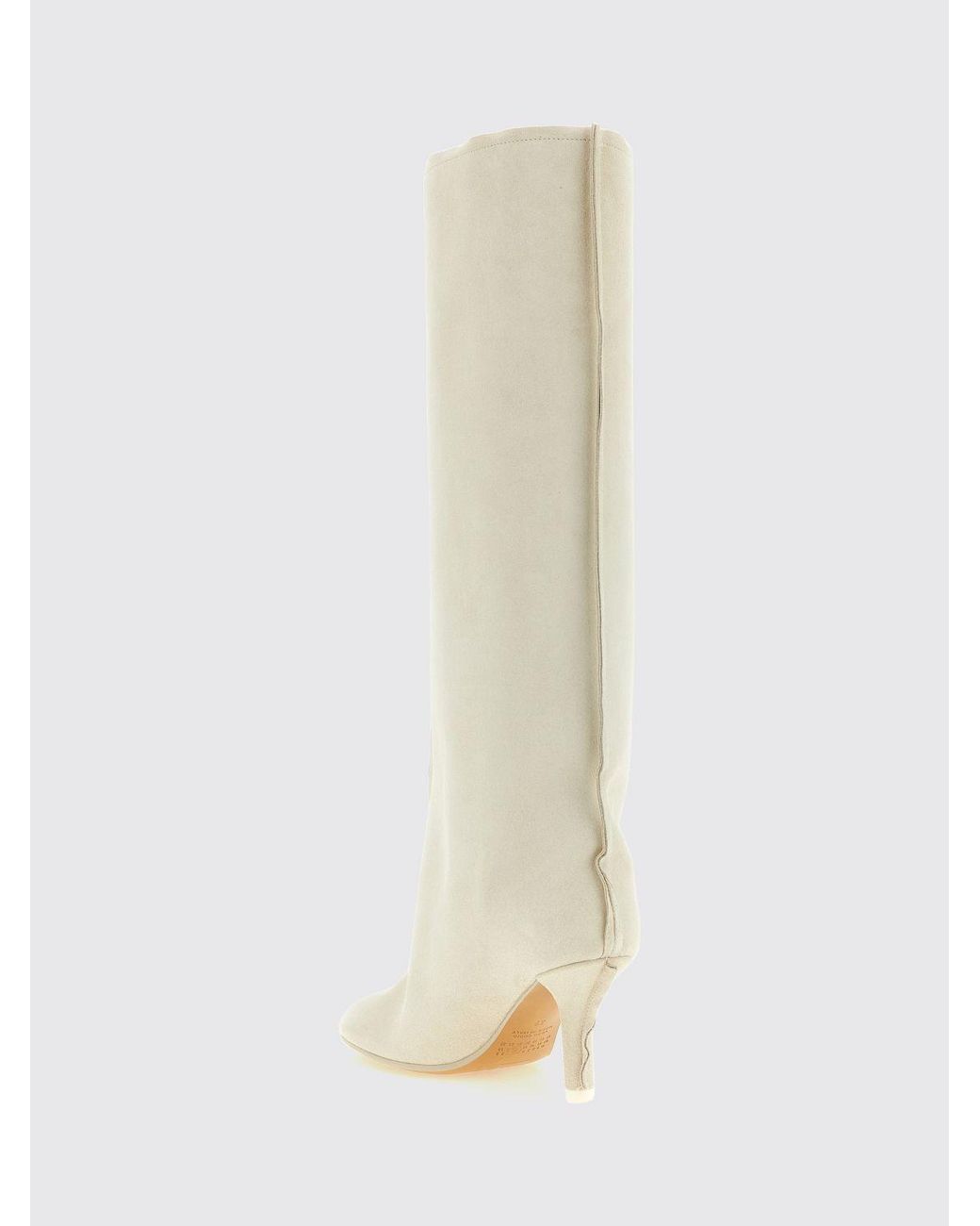 MM6 by Maison Margiela White Anatomic Suede Knee-High Boots With Stiletto Heel