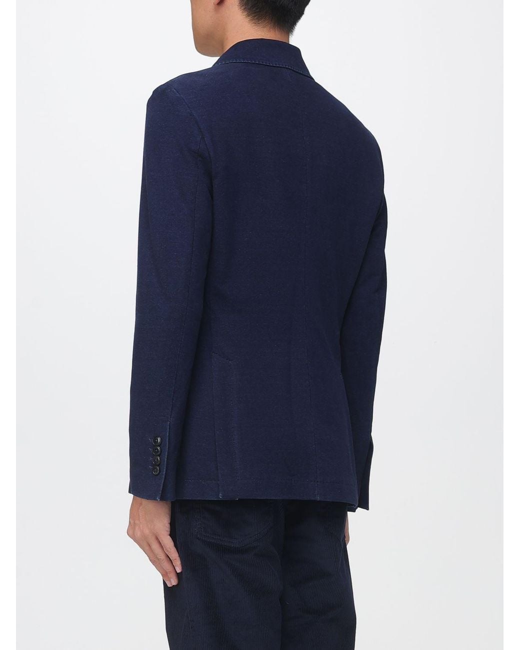 Circolo 1901 Blue Double-Breasted Cotton Blazer With Lapel Collar And Patch Pockets for men