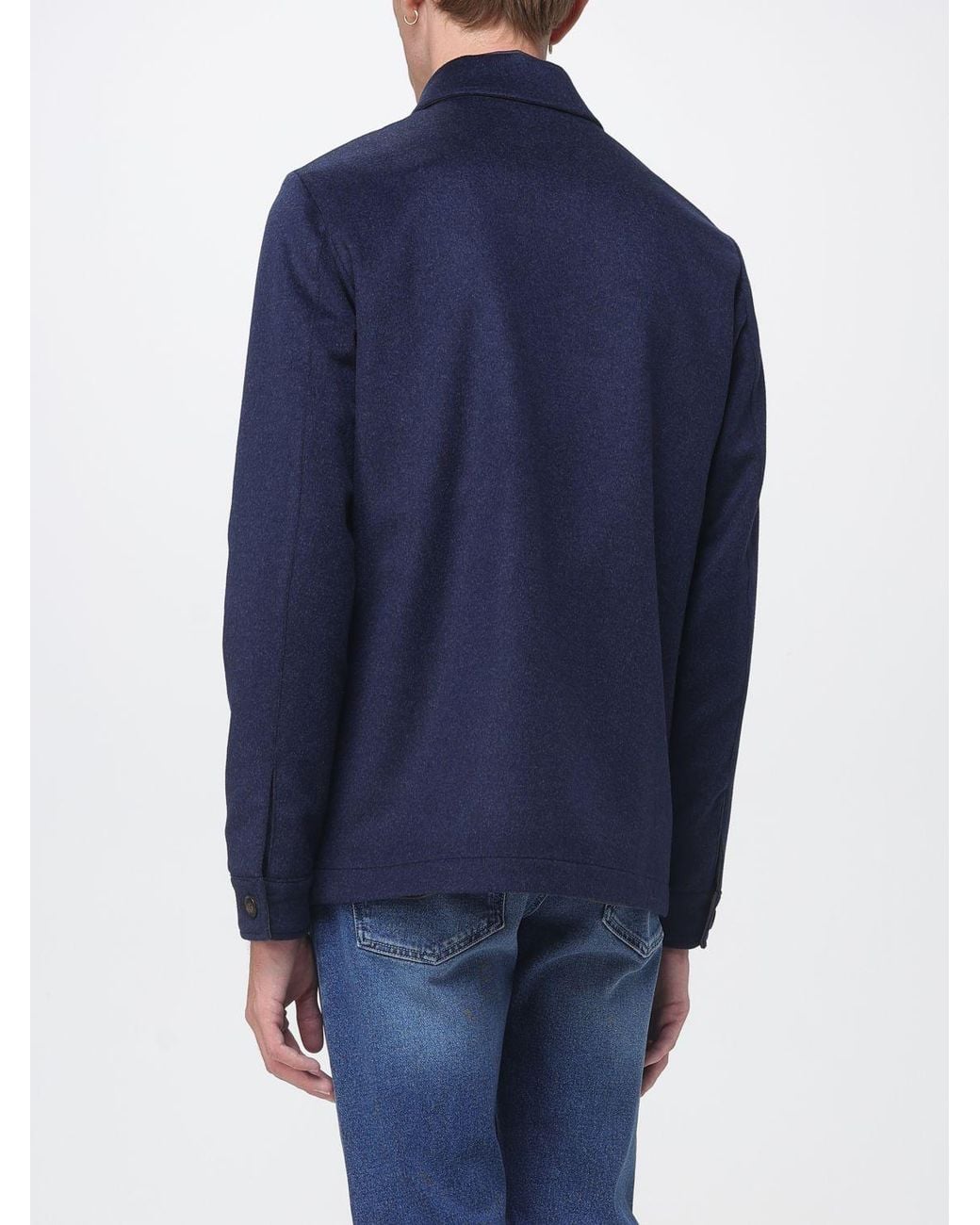 Luciano Barbera Blue Reversible Wool And Cashmere Shirt Jacket for men