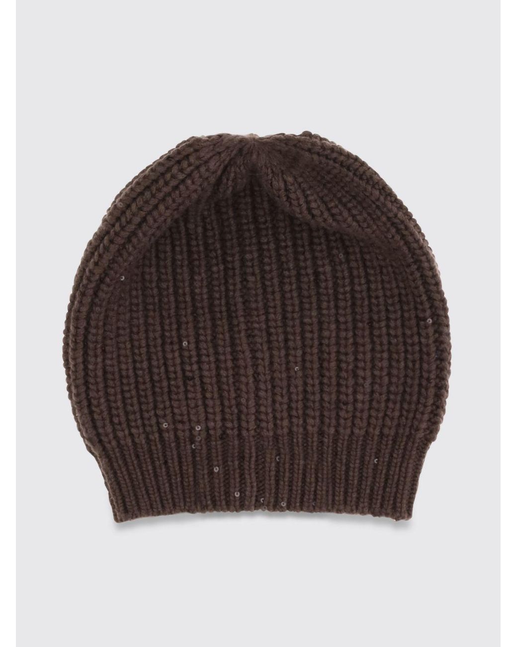 Brunello Cucinelli Brown Cashmere And Silk Beanie With Sequins