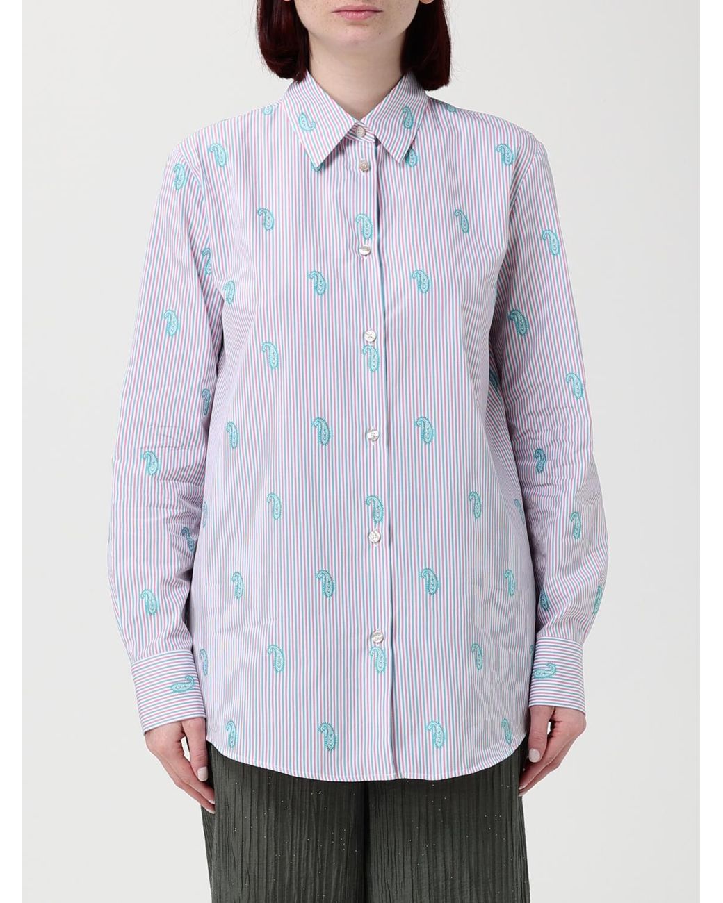 Camisa Casual De Seda A Rayas Con Estampado Paisley Etro de color Blue