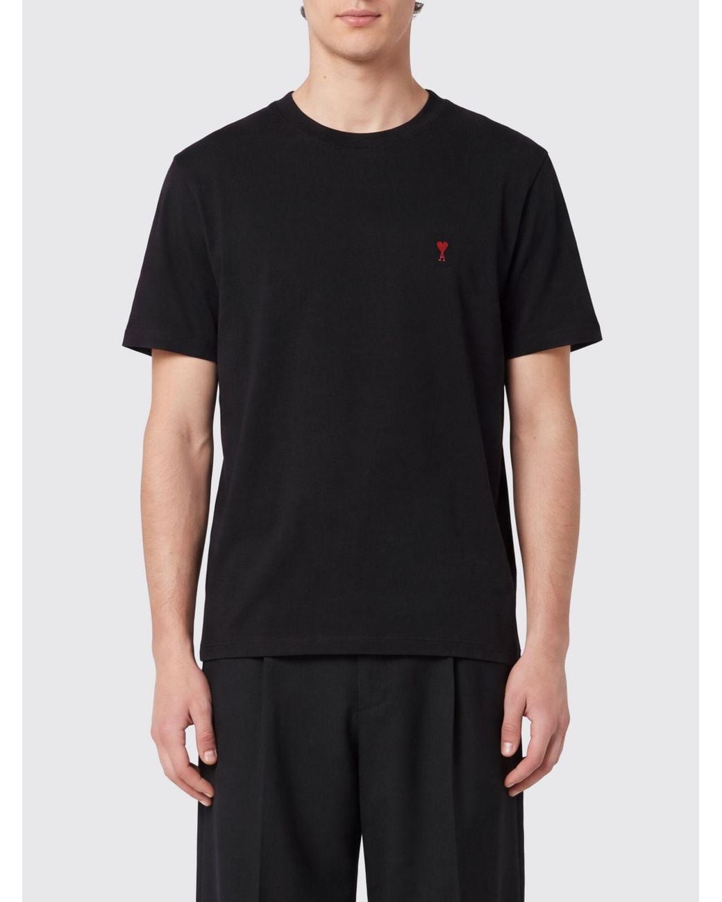AMI Black Long-Sleeved Organic Cotton T-Shirt With Embroidered Logo for men