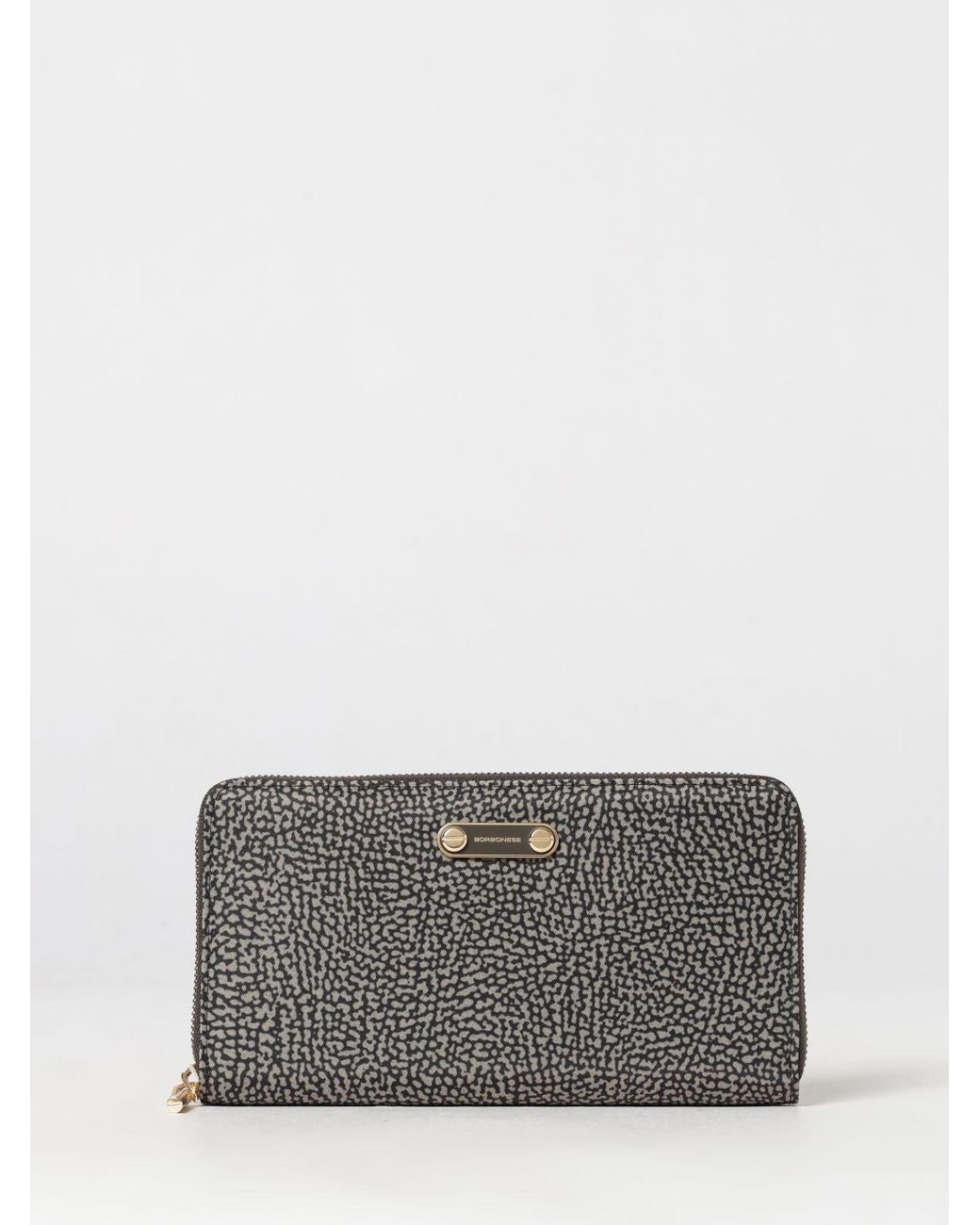 Cartera Continental De Nailon Reciclado Con Estampado De Lunares Borbonese de color Gray