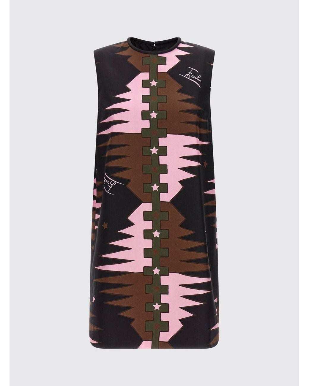 Emilio Pucci Red Sleeveless Silk Sheath Mini Dress With Geometric Print