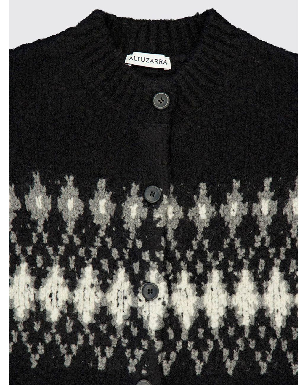 Altuzarra Black Wool Crewneck Cardigan With Abstract Jacquard Pattern