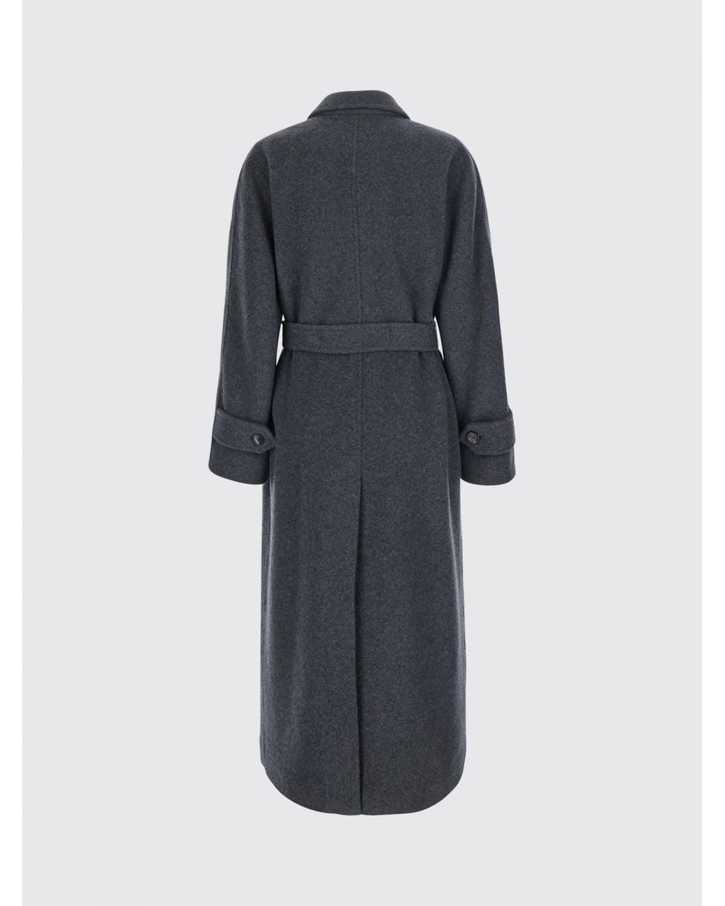 Max Mara Blue Long Cashmere Belted Coat With Revere Collar