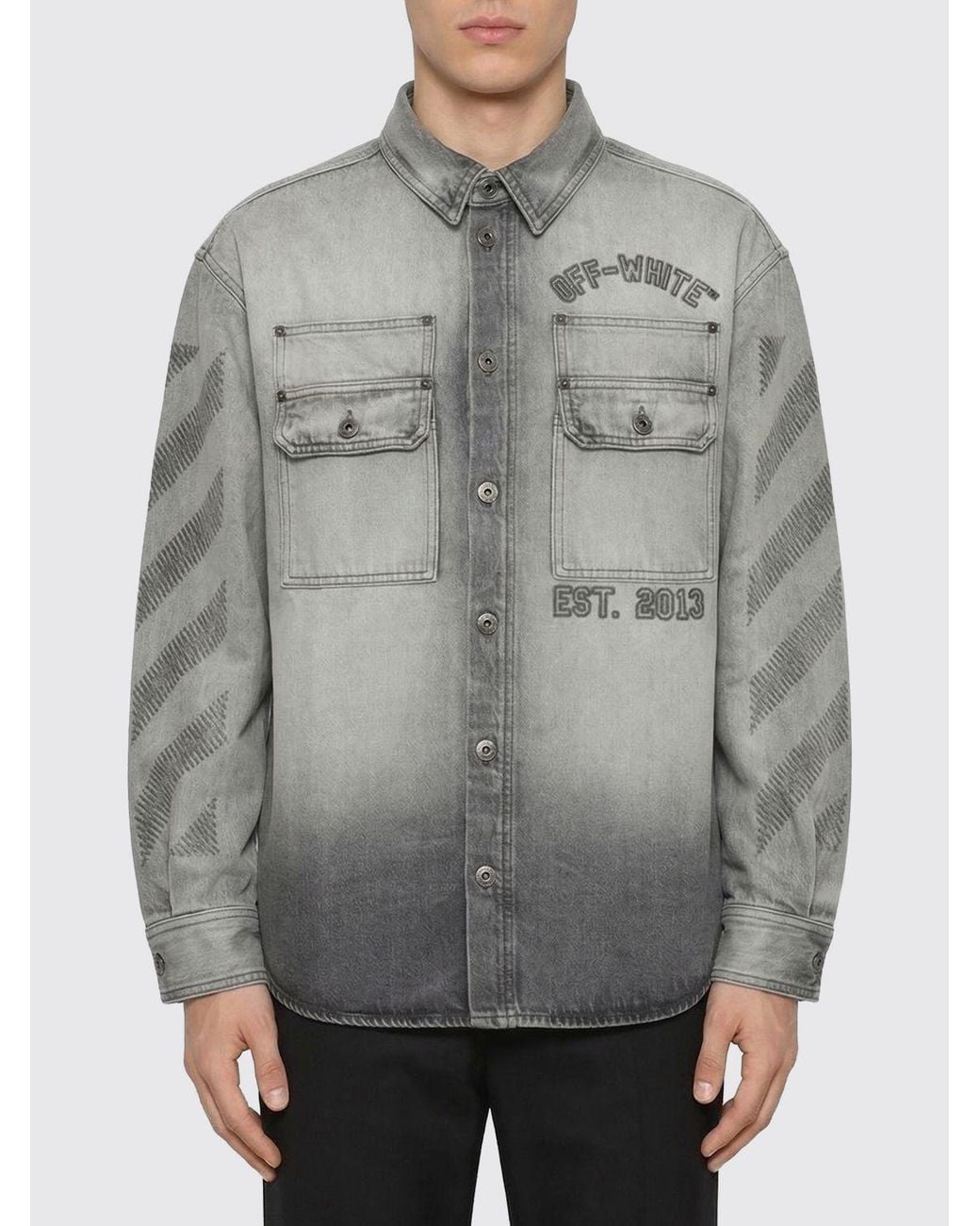 Off-White c/o Virgil Abloh Gray Cotton Denim Shirt With Logo Print for men