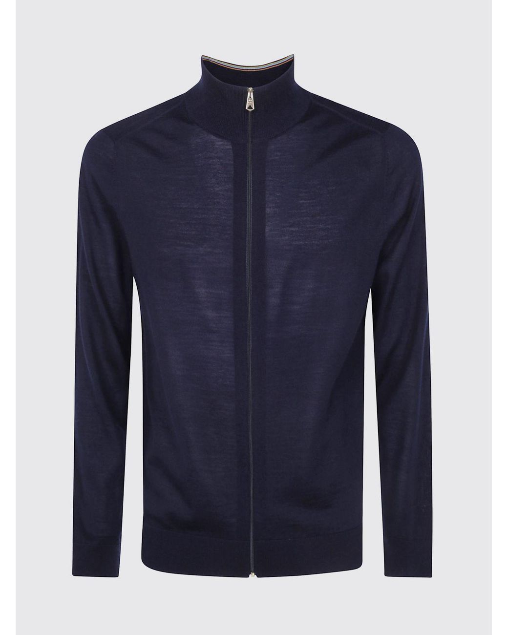 Paul Smith Blue Slim Fit Merino Wool Zip-Up Roll Neck Cardigan for men