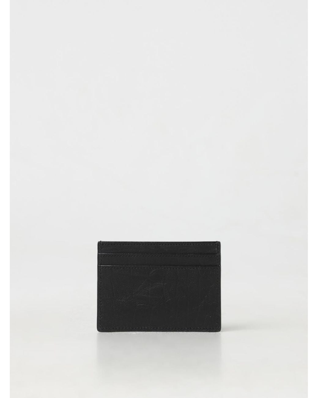 Saint Laurent White Cassandre Crocodile-Embossed Leather Card Holder for men