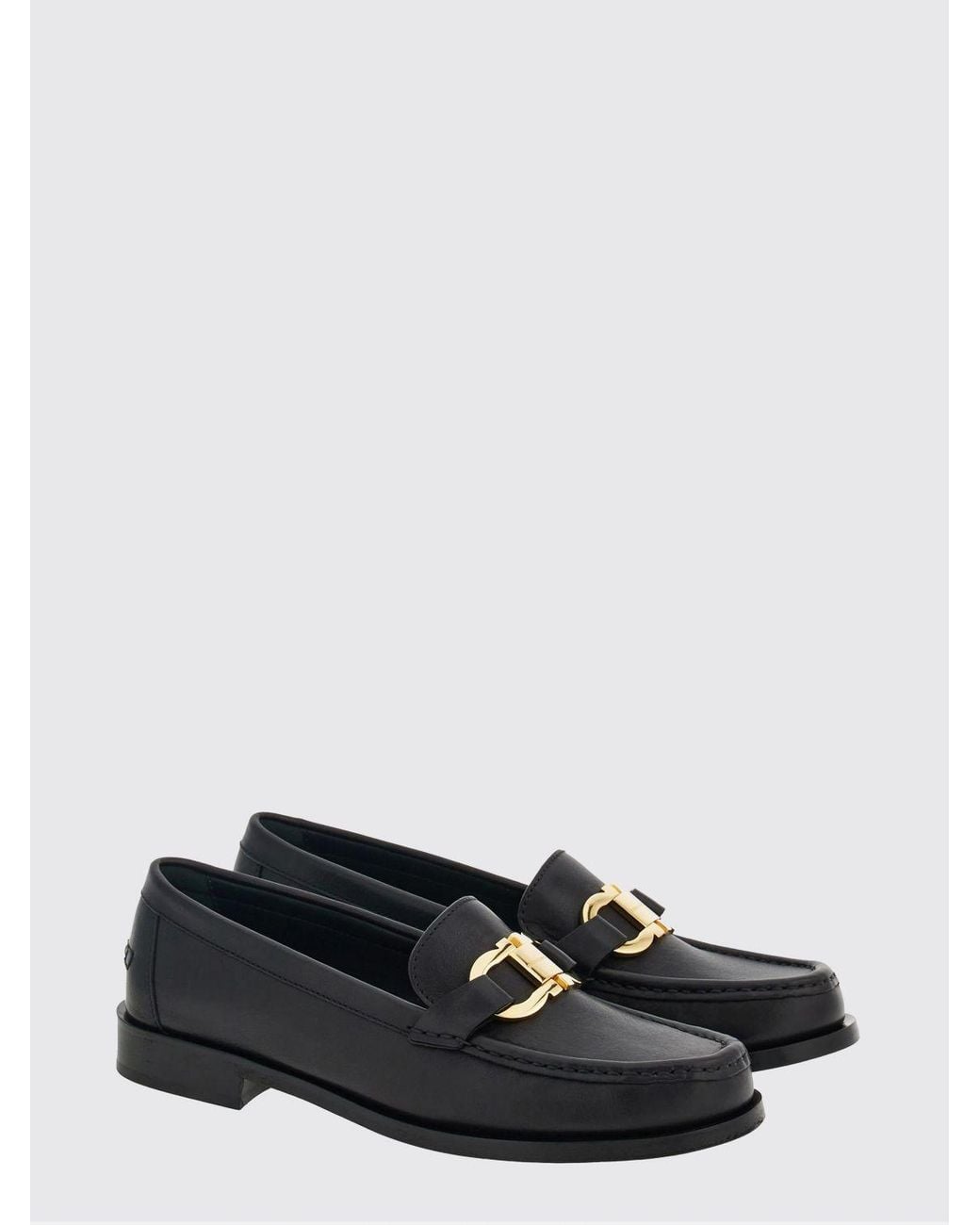 Ferragamo White Gancini Smooth Calfskin Loafers With Metallic Logo And Round Toe