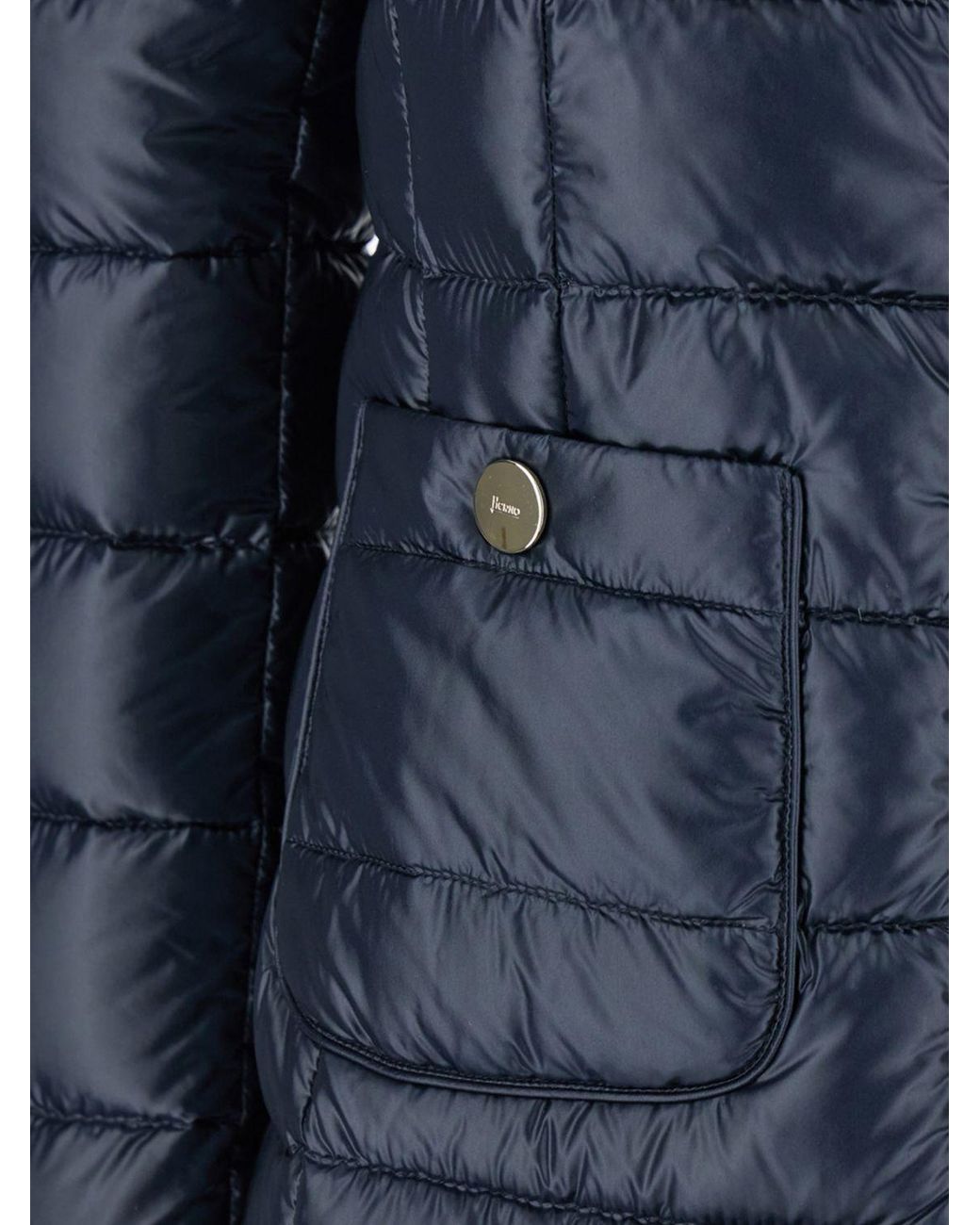 Herno Blue Long Water-Repellent Nylon Down Jacket With High Neck And Slim Fit