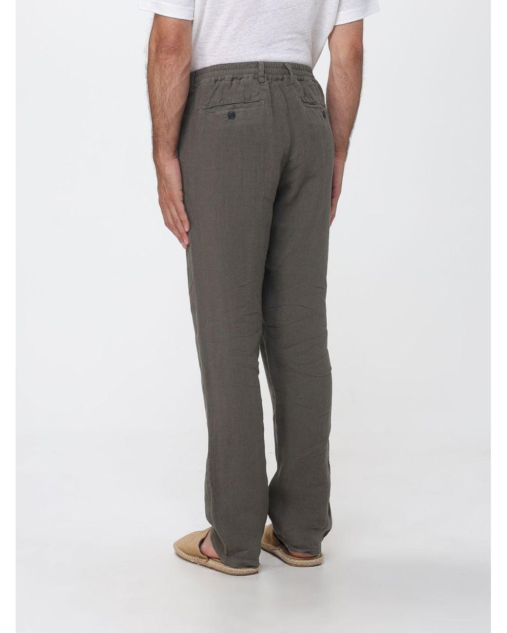 Mc2 Saint Barth Gray Linen Chino Trousers With Off-Center Closure for men