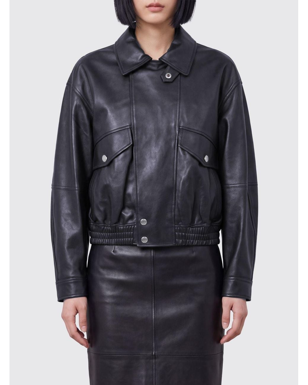 DUNST Blue Double-Breasted Faux Leather Biker Jacket With Dropped Shoulders